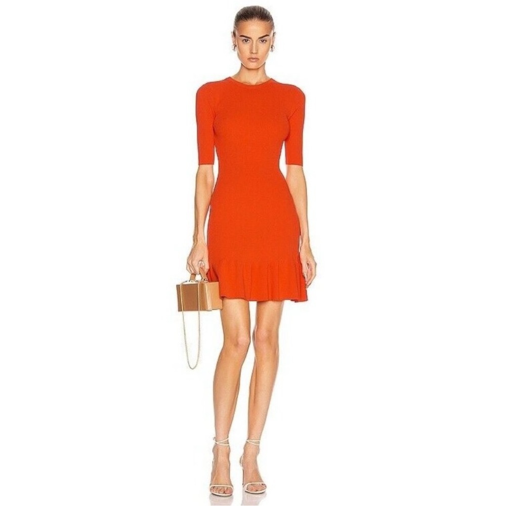 A.L.C Vance Ribbed Knit Mini Dress Women’s Size XL Ruffle Hem Tangerine Orange